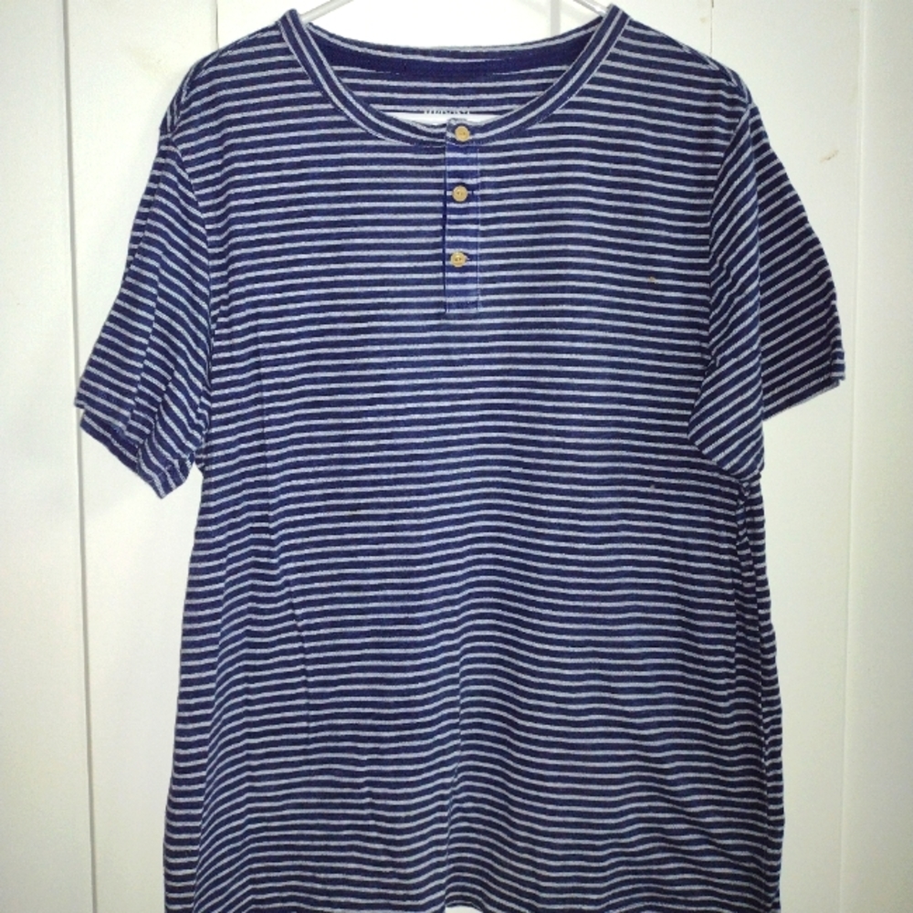 Large mens /unisex soft linen striped henley shirt